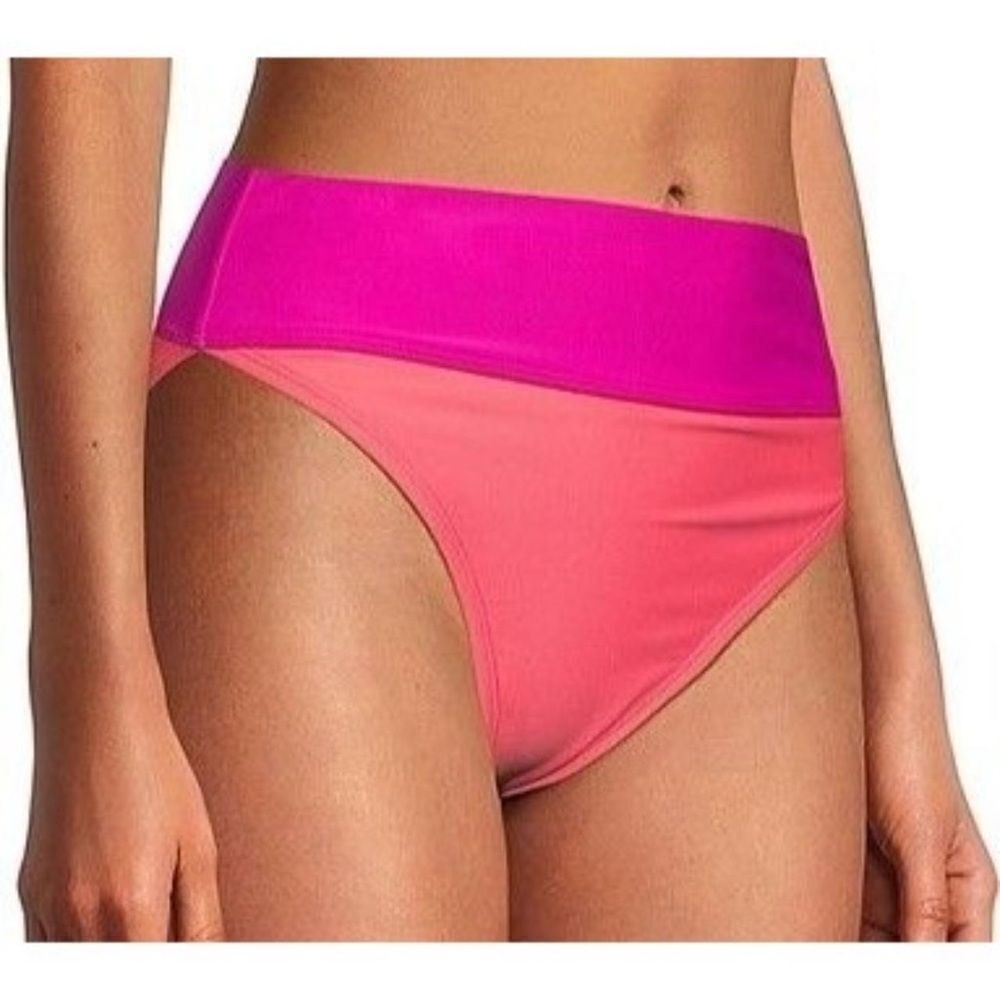 NWT- DKNY- Color block high waisted bikini bottoms- coral/pink- size small